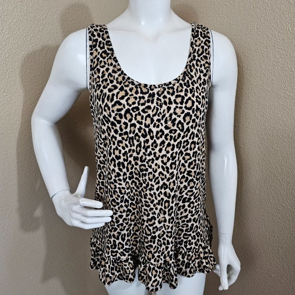 MTS Leopard Print Ruffle Hem Tank Top~Size Small